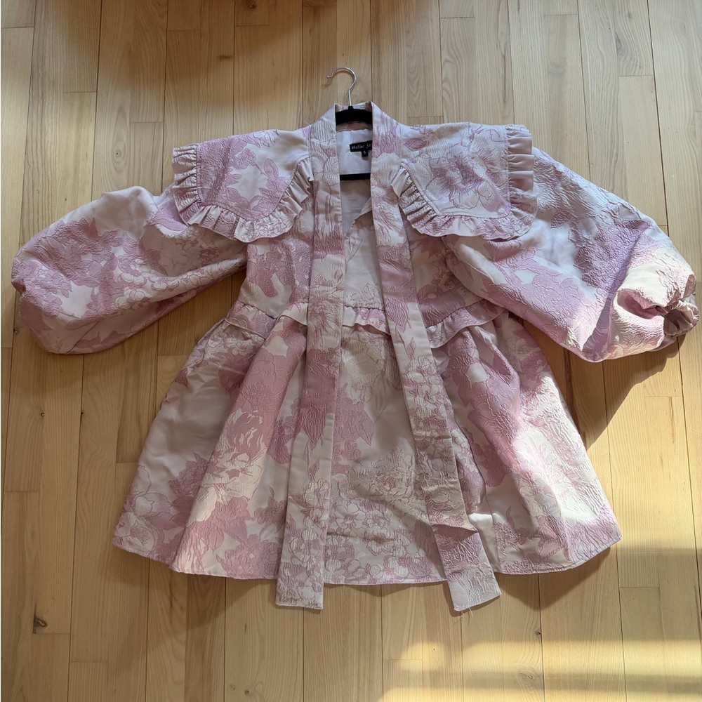 Sister Jane Pink Floral Jacquard Bow Front Mini Dress - Picture 2 of 2